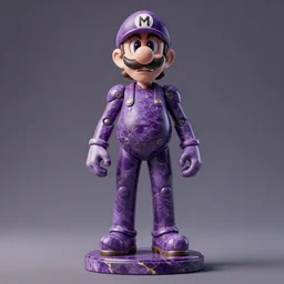a statue made of purple marble with gold veins, of waluigi wearing alexander mcqueen, transhumanism, full body shot, perfect symmetrical body, perfect symmetrical face, hyper realistic, hyper detailed, by johannen voss, by peter kemp, by monia merlo, by michelangelo, by ernst haeckel, by alex grey, octane render, blender, 8 k