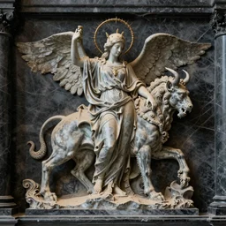 dust holy saint demon cyclops sculpted on dark flow marble by antonio corradini