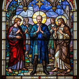 glass work of jesse pinkman and his 1 2 apostles of breaking bad in stained glass, scene set in a church, biblical, praise jesse pinkman, mythological, by harvey littleton, by vera liskova, by lino tagliapietra, by dale chihuly, beautiful composition