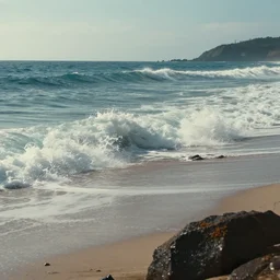 a cinematic still, ((octane render, nvidia raytracing demo)), masterpiece, ((waves, beach))