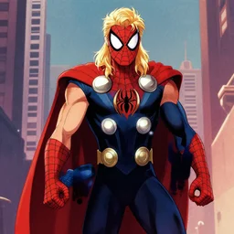 Thor in Spider-Man: Into The Spider-Verse, cel shaded, comic book style, illustration, detailed