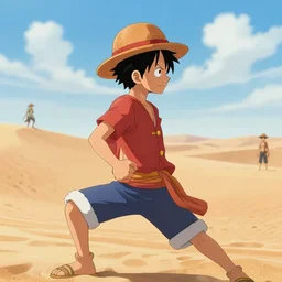 luffy in the desert, photography side shot, by shunji dodo, 8 k resolution ( by kim jung gi ) ( by george morikawa ) ( by kentaro miura ) ( by eiichiro oda )