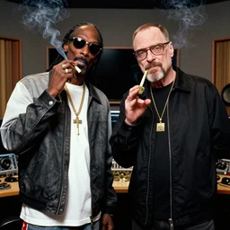 snoop dogg smoking a joint with walter white in the studio, walter white, snoop dogg, smoking weed, music studio, photorealistic
