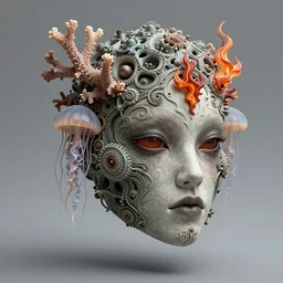 intricate gothic girl mask, eagle coral, jelly fish, mandelbulb 3 d, fractal flame, octane render, cyborg, biomechanical, futuristic, by ernst haeckel