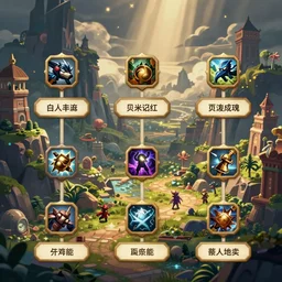 skill tree UI for an RPG game, style of civilization