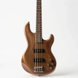 bronze bass guitar, studio product photography, isolated on a pure white background, centered, entire object in frame, sharp focus, soft studio lighting
