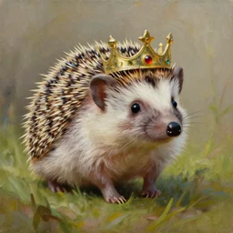 Beautiful Oil painting of a Hedgehog with a crown