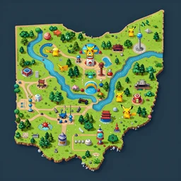 pokemon overworld map in the shape of ohio, octane render, trending on artstation, intricate detail
