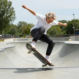 my grandmother doing a kick-flip at the skatepark