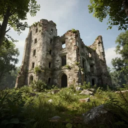 overgrown, dilapidated, castle ruins, highly detailed, raytracing, octane, global illumination, unreal engine 5