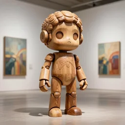 octane render ultra photorealistic hyper detailed, a very very cute wooden mystical statue robot of the roman natural in a contemporary art gallery in neo tokyo artwork