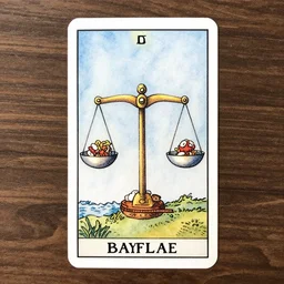 a tarot card in a watercolor style representing balance