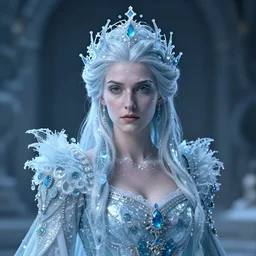 Portrait of a frigid Ice Queen, in the style of Artstation, Hyacinthe Rigaud, and Jacques-Louis David