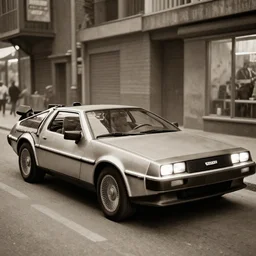 the delorean from back to the future in 1 8 8 5, sepia
