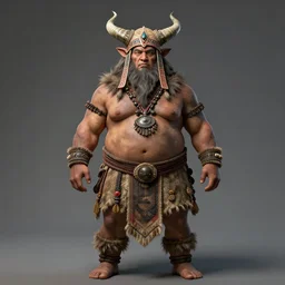bulky ancestral shaman with horned ornamented hood, wearing tribal clothes, full body, by beksinski, ruan jia