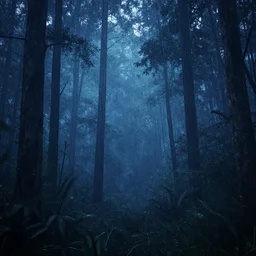 rainy forest shades of blue cool wallpaper , octane render, 4k, artstation, detailed photo,