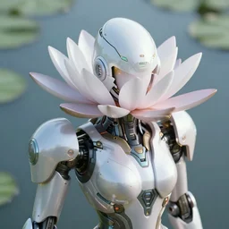 futuristic nymphaea mecha waterlily upper body, sepals forming helmet, floral details, nymphaea, 8 k hd resolution, barbatos gundam with floral inlay, mecha box art, star wars, makoto kobayashi, frank gehry, raymond swanland