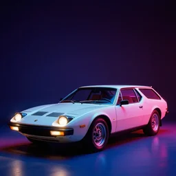 designed by giorgetto giugiaro stylized poser of a single 1 9 7 5 de tomaso pantera volvo estate, neon, ektachrome photograph, volumetric lighting, f 8 aperture, cinematic eastman 5 3 8 4 film