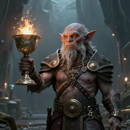 space goblin king holding goblet, hyper realistic, sci fi fantasy, 8k