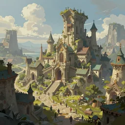 beautiful matte painting of a fantasy town, concept art, trending on artstation, deviantart,