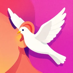 illustration of dove inside an ear, palette of primaries, flat colors, flat linework, grainy filter, stippling, psychodelic