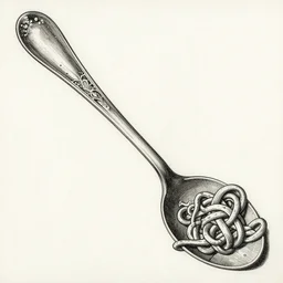 a large knotted spoon, alchemical drawing, ink on paper, anatomical drawing, durero, 8 k, intricate, highly detailed,