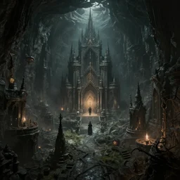 a stunning screenshot of an underground city in Bloodborne, masterpiece, hyper-detailed