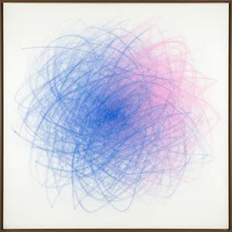de kooning thin scribble on white canvas, blue and pink shift, sketch, drawn by yves tanguy, 1 9 8 0, oil on canvas, thick impasto