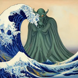 cthulhu, painting by katsushika hokusai