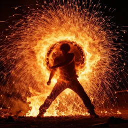 man turning from fire to iron, digital art, fantasy, 4 k,