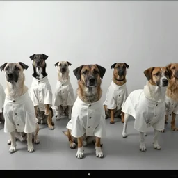 trailcam footage of a group of dogs wearing robes standing on their hind legs in a circle around a fire. black and white, grainy, evil, unsettling