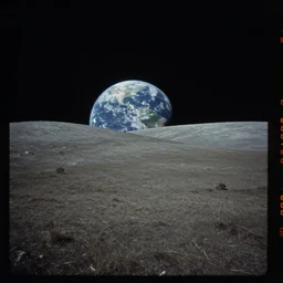 35mm Vistavision movie still of the landscape of the moon with earth in the background