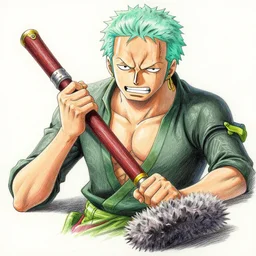 colourful pencil sketch of zoro from one piece using mops, beautiful, masterpiece, digital art, detailed, trending on artstation