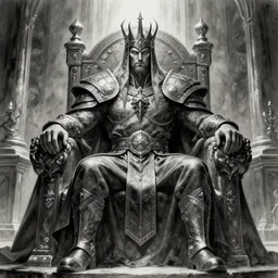 a mighty lich king, in his throne room, visual novel, graphite