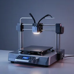 advanced new 3 d printer, mood lighting, futurism, product photography