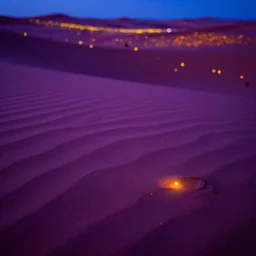 desert sands of purple and orange, fireflies, bokeh