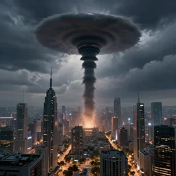 tornado in a futuristic city ,highly detailed, 4k, HDR, award-winning, artstation, octane render