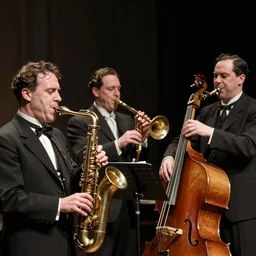 1940's Jazz band playing a show, photorealistic art, hd, 8k, cinematic lighting, intricate details, high definition