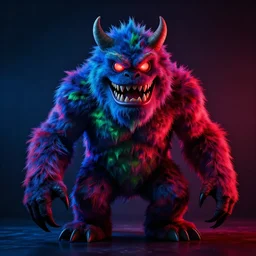 a monster, neon lights, red, blue, green, dramatic lighting, heroic exposure, cool