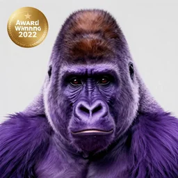 purple gorilla, award winning photograph, face closeup