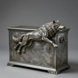 a vintage metal bank featuring the wolfman leaping