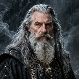 portrait karl urban as old male warlock, storm, rain, ghost, long hair, beard, moustache, intricate, elegant, highly detailed, digital painting, artstation, concept art, smooth, sharp focus, illustration, daren bader, aleksi briclot, rutkowski, bouguereau