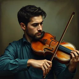portrait of a man playing the violin, 8 k, lowbrow, in the style of lilia alvarado and ernst haeckel,