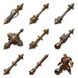 1x2 item concept art grid of legendary loot weapon by artgerm and Craig Mullins, James Jean, Andrey Ryabovichev, Mark Simonetti and Peter Morbacher 16k