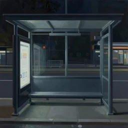 dark room bus stop, painting by  Dan Mumford and Filip Hodas,ArtStation