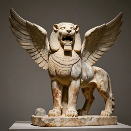 mesopotamian statue of a savage roaring lion with wings