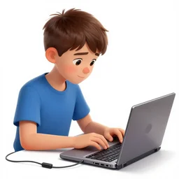 illustration of a boy connected to his laptop with wires, highly detailed, by butcher billy