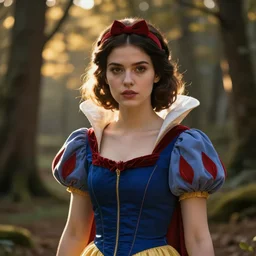 portrait, snow white as a d & d fighter, beautiful, proud serious expression, by greg staples, dramatic light, high detail, cinematic lighting, artstation, dungeons and dragons, in the forest, golden hour