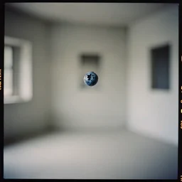 kodak portra 4 0 0, wetplate, muted colours, blueberry, 1 9 2 0 s style, long shot, macro photo of a room with concrete walls and square picture frames, tiny gaussian blur, depth of field