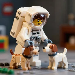 lego astronaut playing with a dog by goro fujita, realism, sharp details, cinematic, highly detailed, digital,